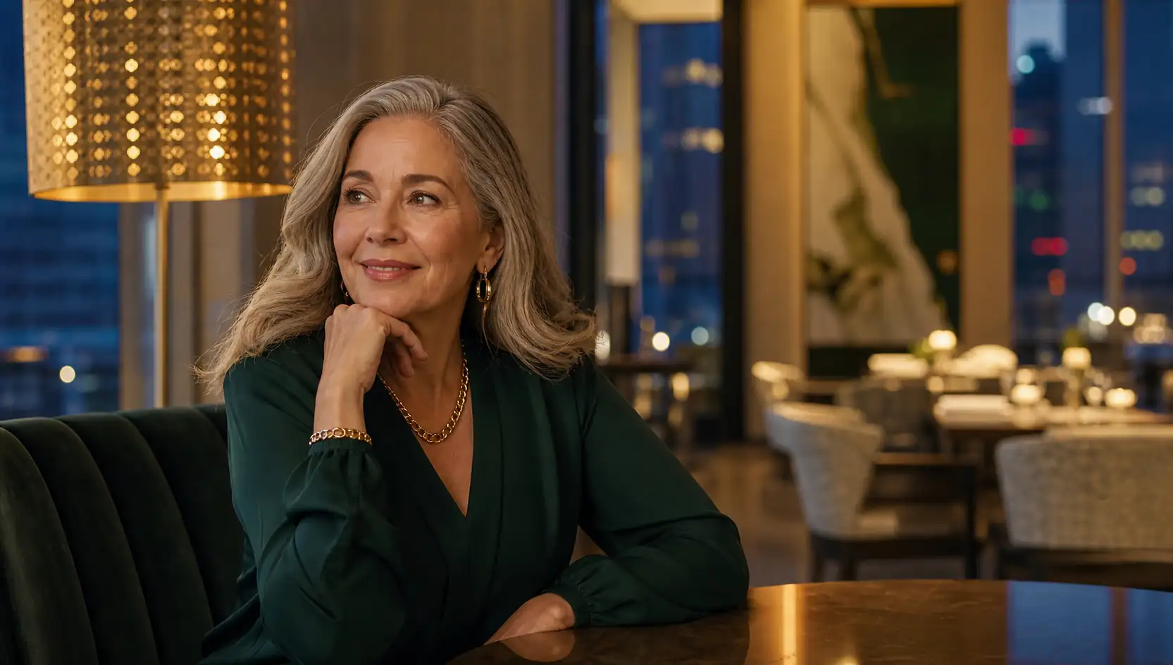 Elegant Winnipeg sugar mommy - confident successful woman enjoying fine dining